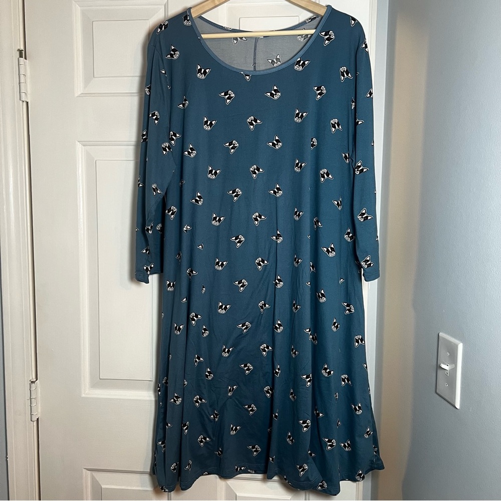 Yarn & Sea Ocean Blue casual long-sleeve Dress Women’s 3X French Bulldog Print